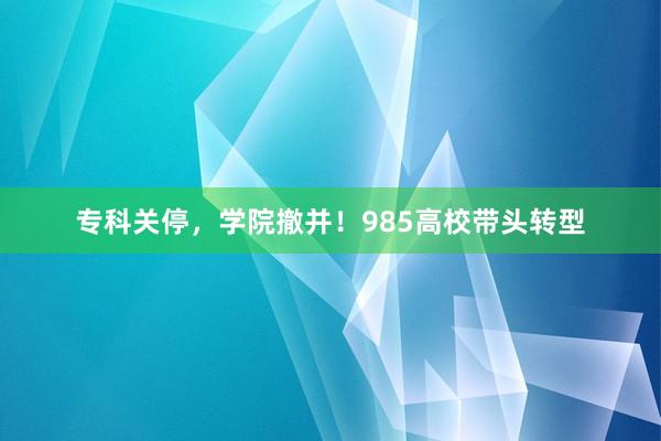 专科关停，学院撤并！985高校带头转型
