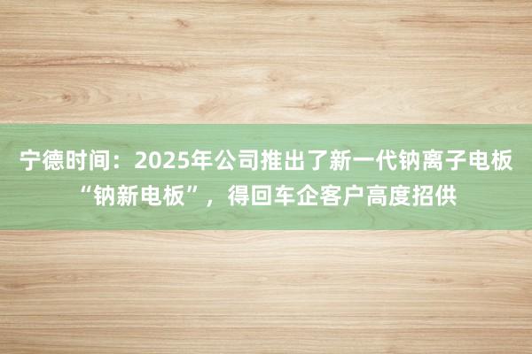 宁德时间：2025年公司推出了新一代钠离子电板“钠新电板”，得回车企客户高度招供