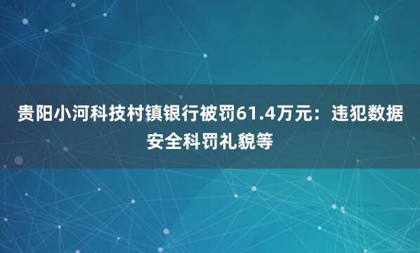 贵阳小河科技村镇银行被罚61.4万元：违犯数据安全科罚礼貌等