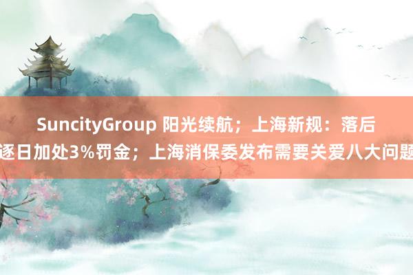 SuncityGroup 阳光续航；上海新规：落后逐日加处3%罚金；上海消保委发布需要关爱八大问题