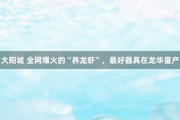 大阳城 全网爆火的“养龙虾”，最好器具在龙华量产