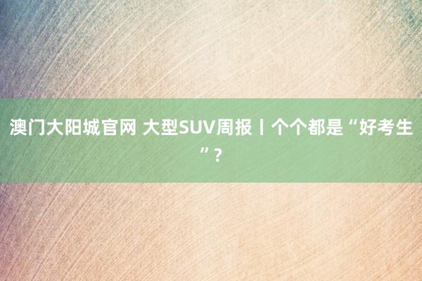 澳门大阳城官网 大型SUV周报丨个个都是“好考生”?