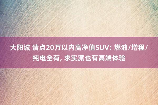 大阳城 清点20万以内高净值SUV: 燃油/增程/纯电全有， 求实派也有高端体验