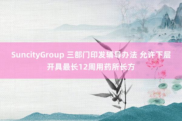 SuncityGroup 三部门印发辅导办法 允许下层开具最长12周用药所长方
