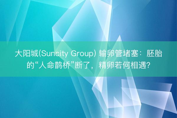 大阳城(Suncity Group) 输卵管堵塞：胚胎的“人命鹊桥”断了，精卵若何相遇？