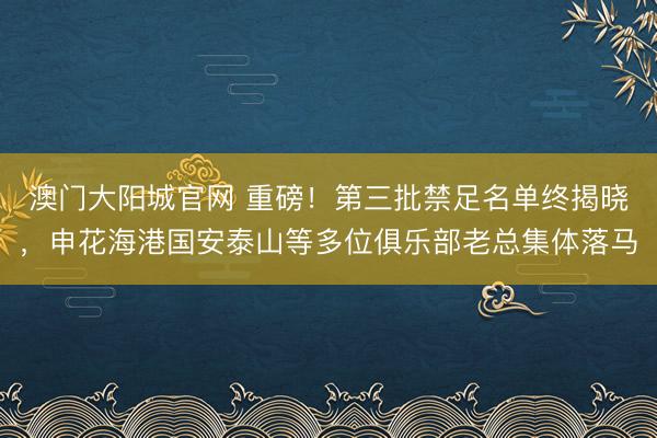 澳门大阳城官网 重磅!第三批禁足名单终揭晓,申花海港国安泰山等多位俱乐部老总集体落马